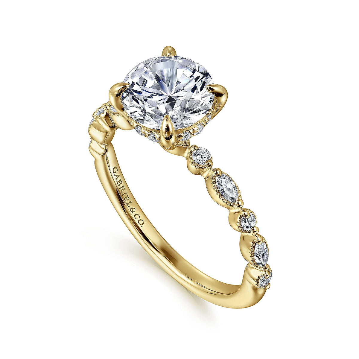 Gabriel & Co. 1/4 ct. tw. Diamond Round Semi-Mount Engagement Ring in 14K Yellow Gold front view