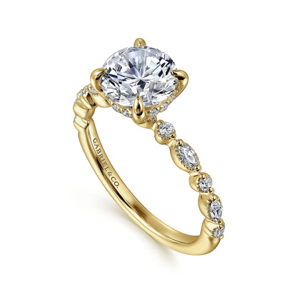 Gabriel & Co. 1/4 ct. tw. Diamond Round Semi-Mount Engagement Ring in 14K Yellow Gold front view