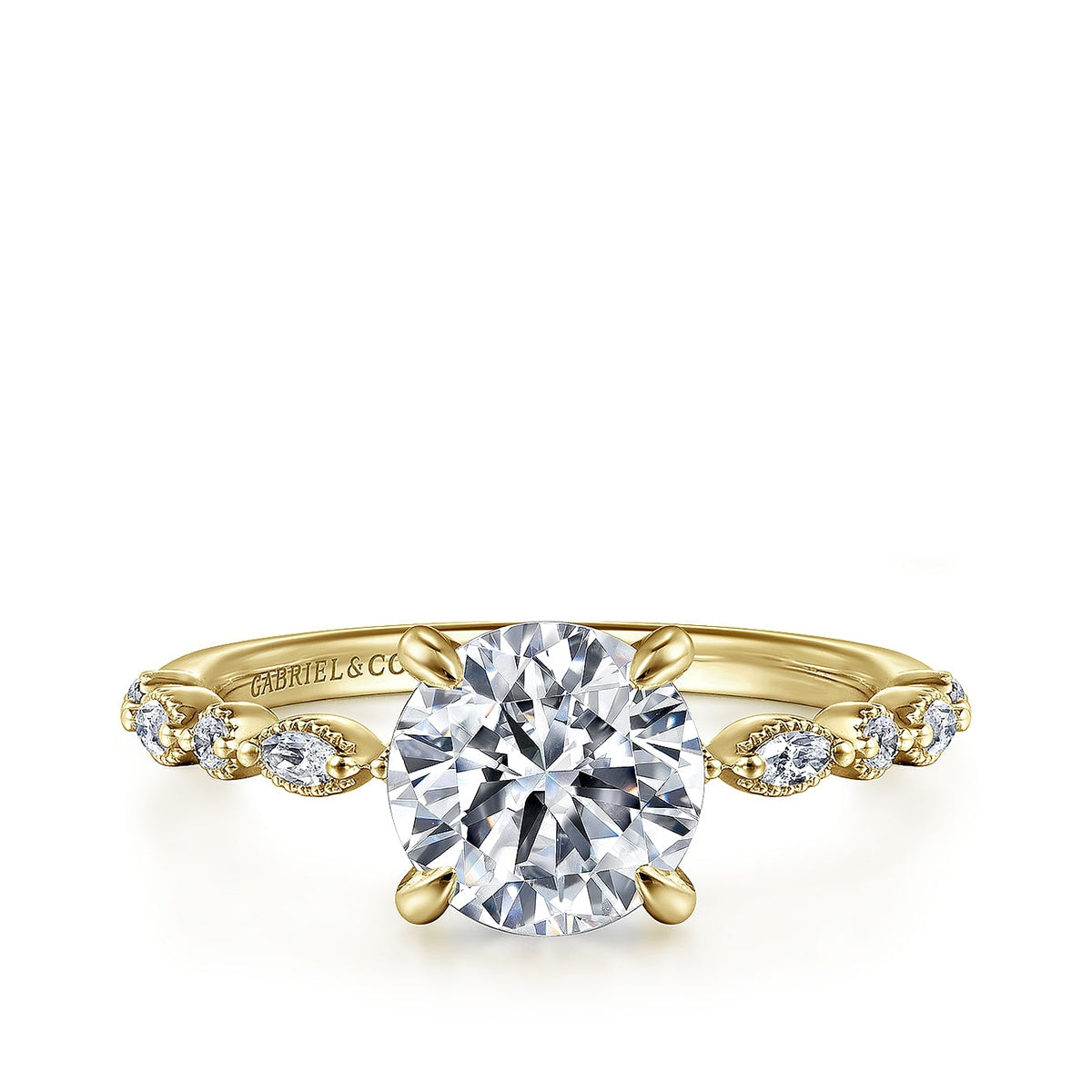 Gabriel & Co. 1/4 ct. tw. Diamond Round Semi-Mount Engagement Ring in 14K Yellow Gold