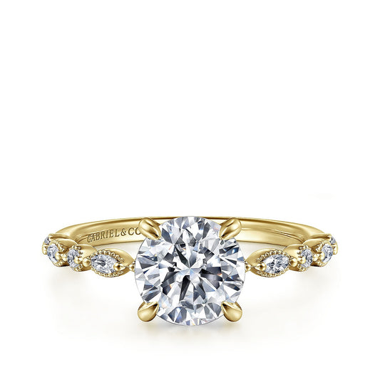 Gabriel & Co. 1/4 ct. tw. Diamond Round Semi-Mount Engagement Ring in 14K Yellow Gold