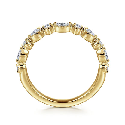 Gabriel & Co. 1/4 ct. tw. Marquise & Round Diamond Wedding Ring in 14K Yellow Gold close-up detail