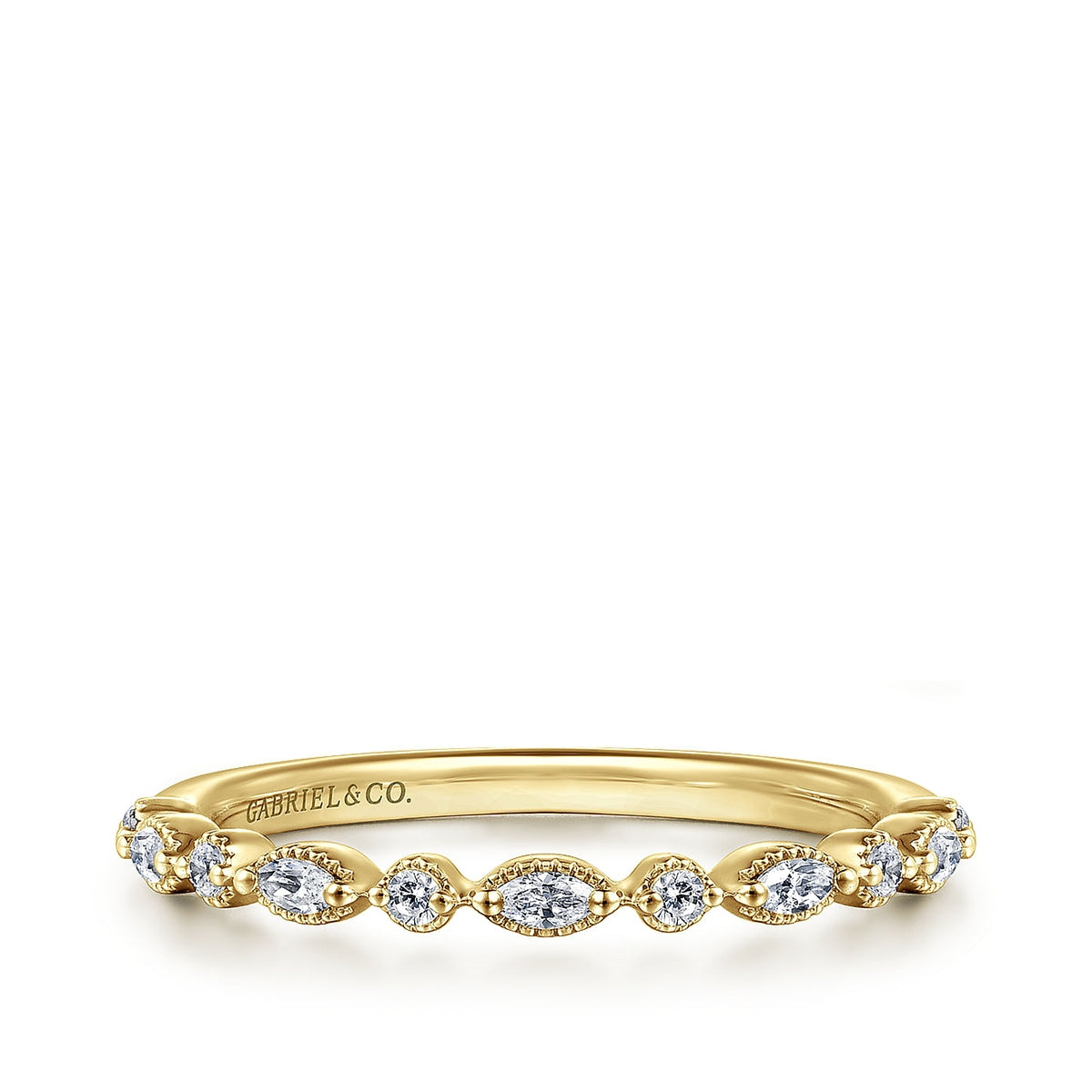 Gabriel & Co. 1/4 ct. tw. Marquise & Round Diamond Wedding Ring in 14K Yellow Gold