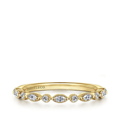 Gabriel & Co. 1/4 ct. tw. Marquise & Round Diamond Wedding Ring in 14K Yellow Gold