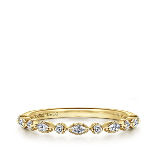 Gabriel & Co. 1/4 ct. tw. Marquise & Round Diamond Wedding Ring in 14K Yellow Gold
