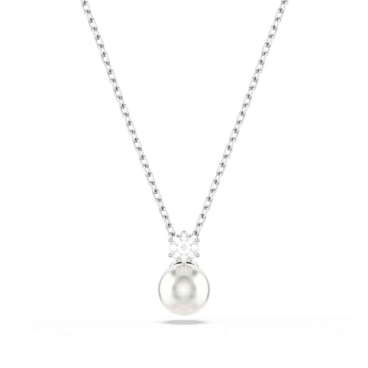 Swarovski Matrix White Crystal & Pearl Pendant in White Rhodium Plating