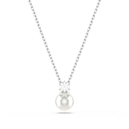 Swarovski Matrix White Crystal & Pearl Pendant in White Rhodium Plating