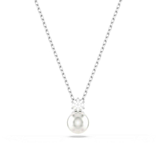 Swarovski Matrix White Crystal & Pearl Pendant in White Rhodium Plating