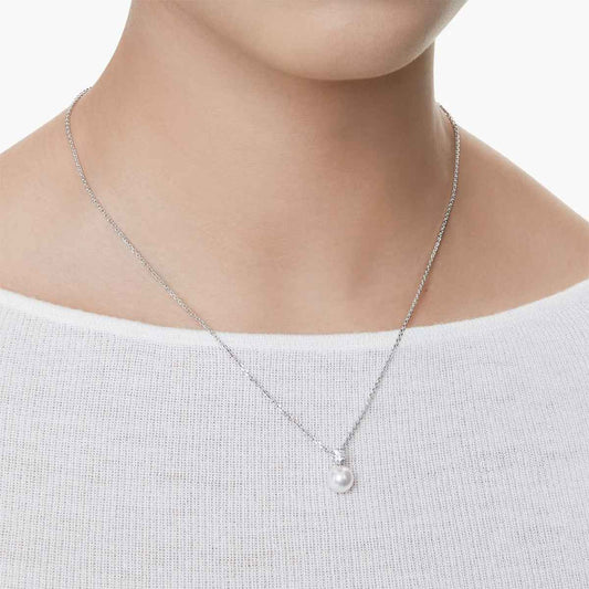 Swarovski Matrix White Crystal & Pearl Pendant in White Rhodium Plating close-up detail