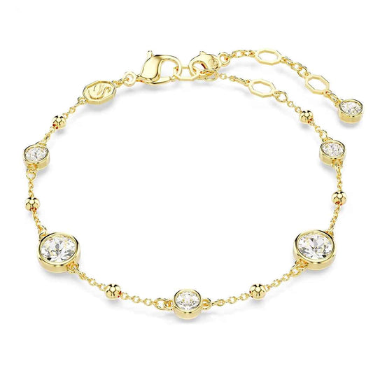 Swarovksi Imber Round White Crystal Station Bracelet in Yellow Gold-Tone Plating