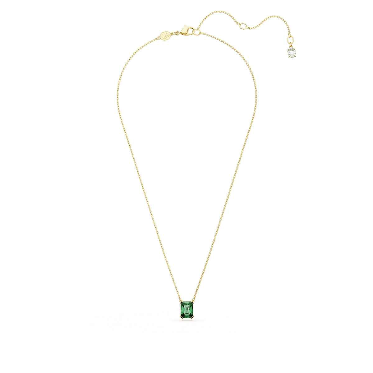Swarovski Stilla Cushion Green Crystal Necklace in Yellow Gold-Tone Plating front view