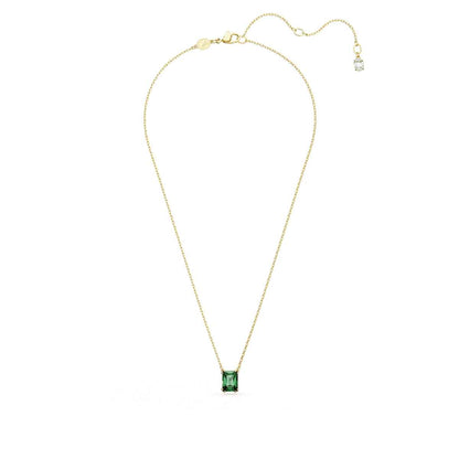 Swarovski Stilla Cushion Green Crystal Necklace in Yellow Gold-Tone Plating front view