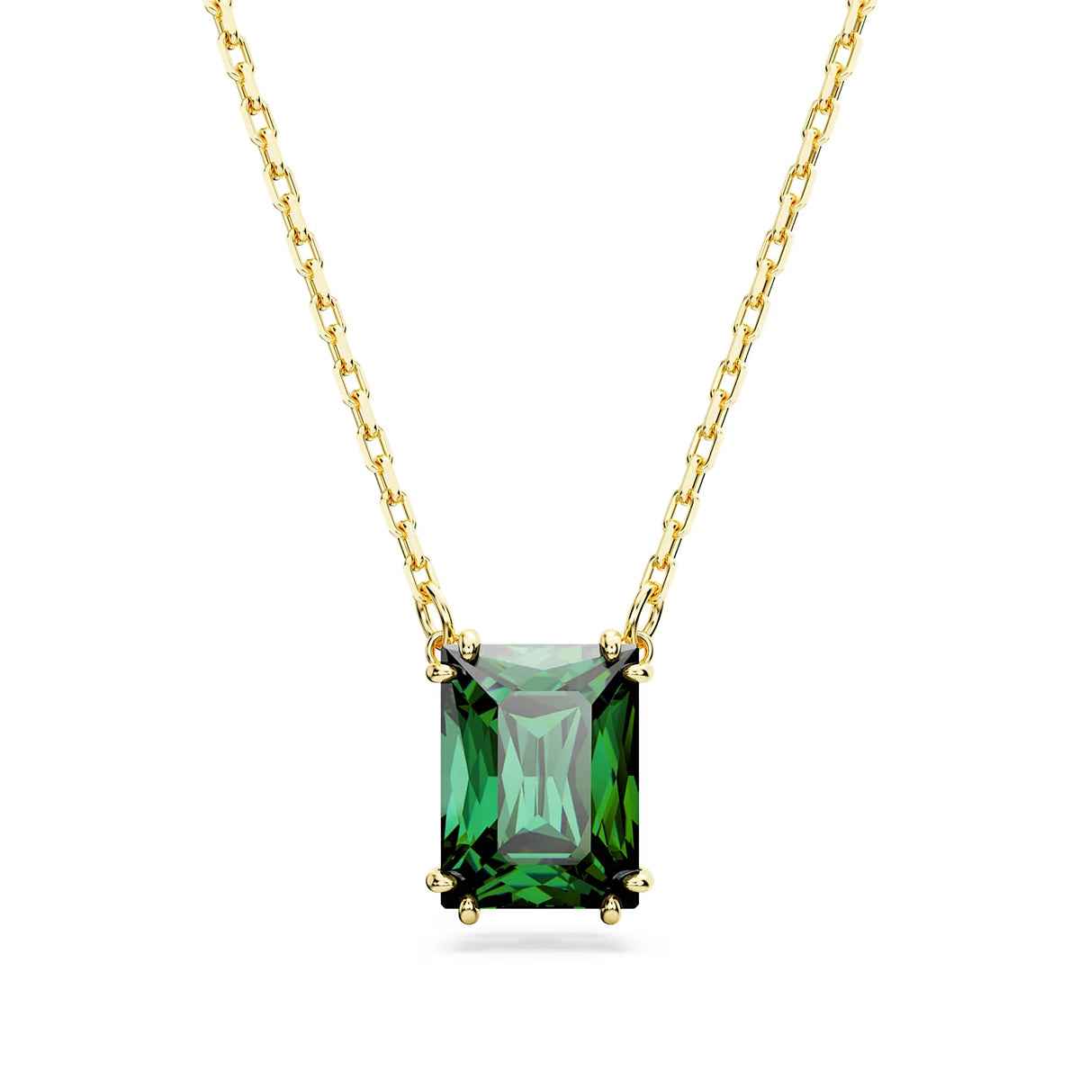 Swarovski Stilla Cushion Green Crystal Necklace in Yellow Gold-Tone Plating
