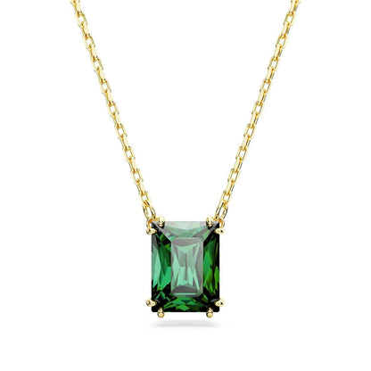 Swarovski Stilla Cushion Green Crystal Necklace in Yellow Gold-Tone Plating
