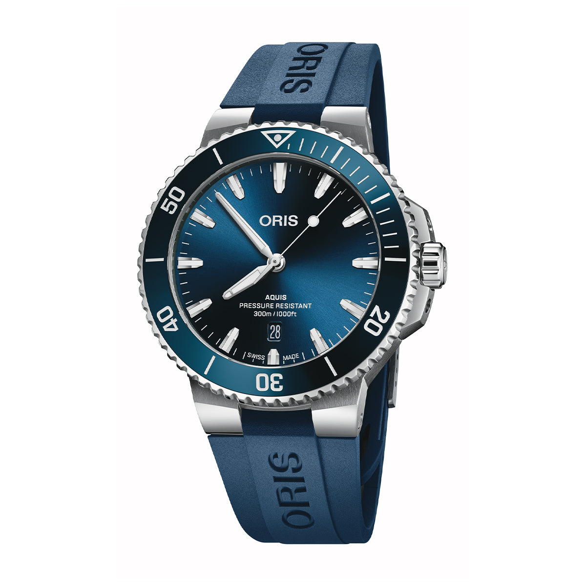 blue dial rubber strap oris aquis watch automatic