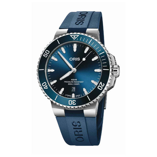 Oris Men's Aquis Date  Automatic Stainless Steel Watch with Blue Dial & Rubber Strap