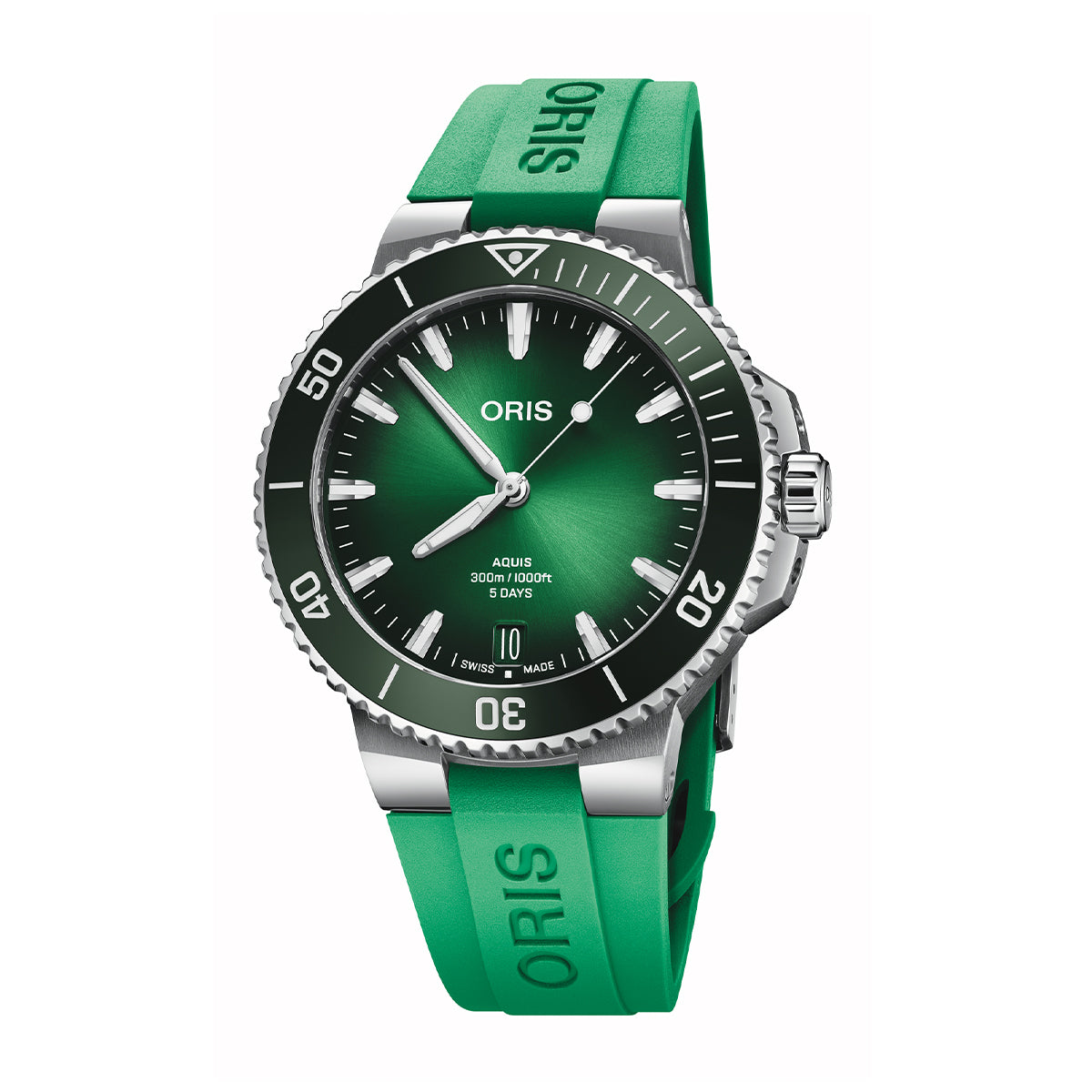 green dial rubber strap automatic aquis oris watch