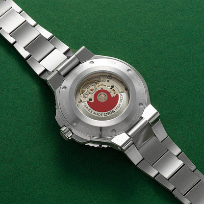 aquis stainless steel automatic oris green dial watch styled