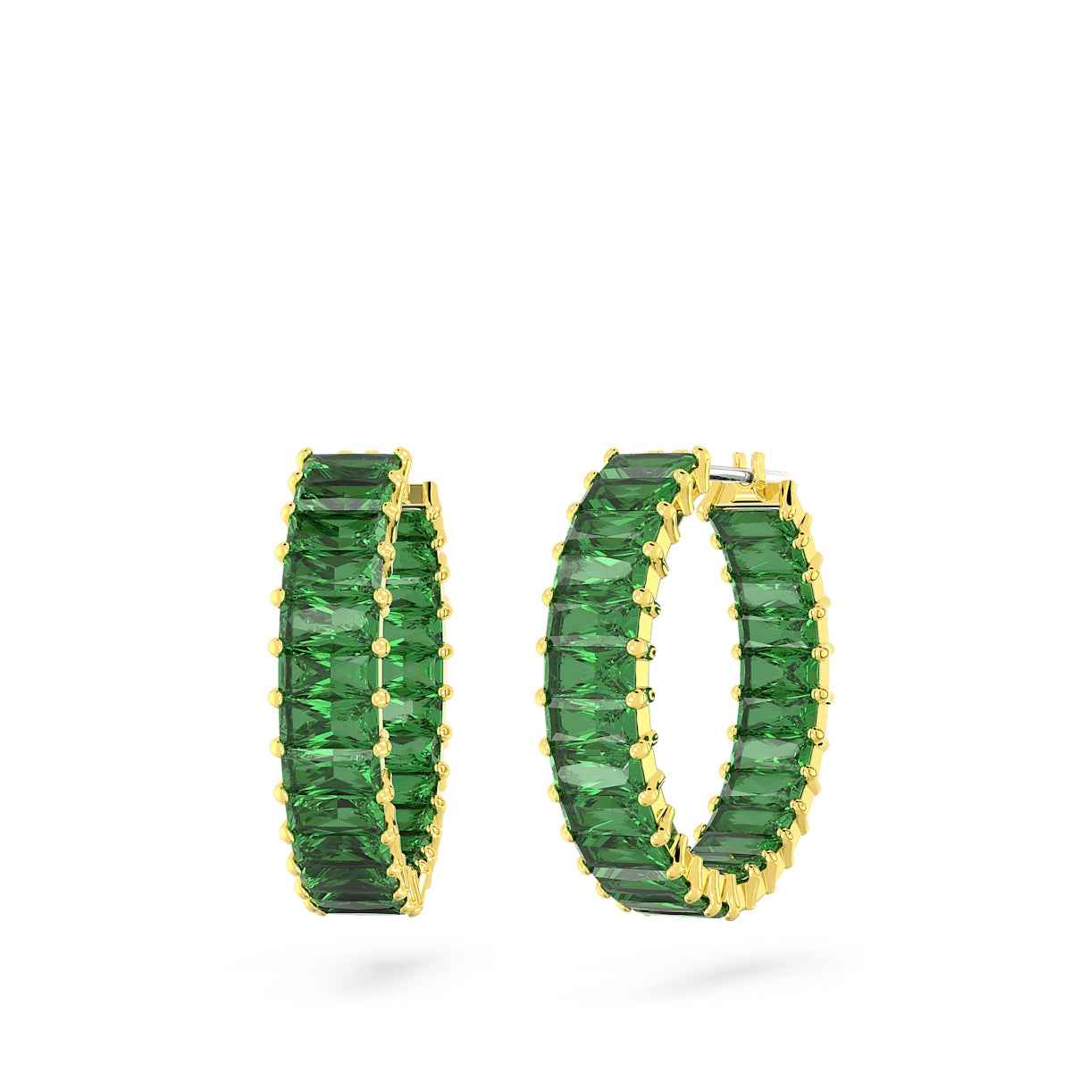 Swarovski Matrix Baguette Green Crystal Hoop Earrings in Yellow Gold-Tone Plating