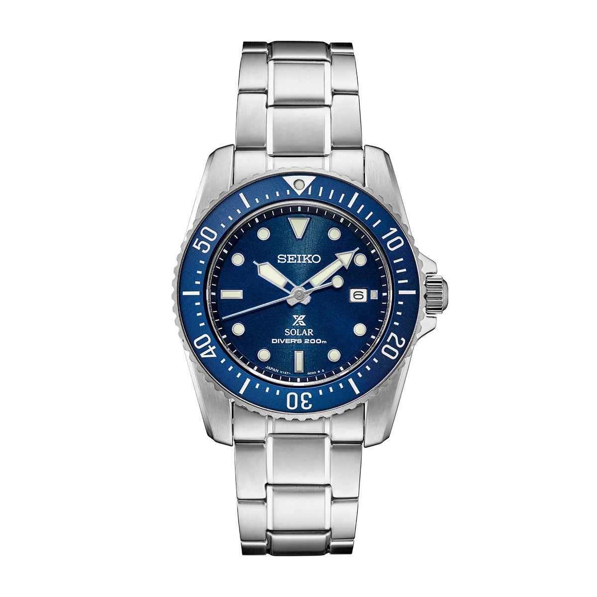 Seiko Men's Prospex Solar Stainless Steel Watch with Blue Dial