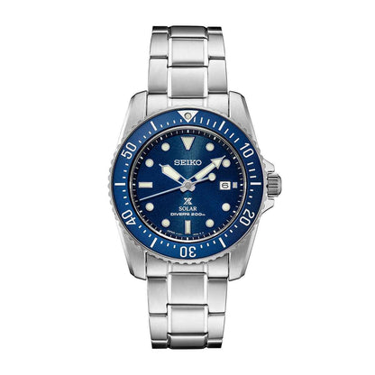 Seiko Men's Prospex Solar Stainless Steel Watch with Blue Dial