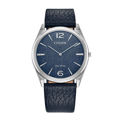 Citizen Men's Suratto Eco-Drive Stainless Steel Watch with Blue Dial & Black Leather Strap
