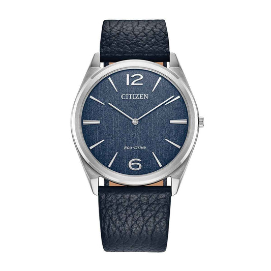 Citizen Men's Suratto Eco-Drive Stainless Steel Watch with Blue Dial & Black Leather Strap