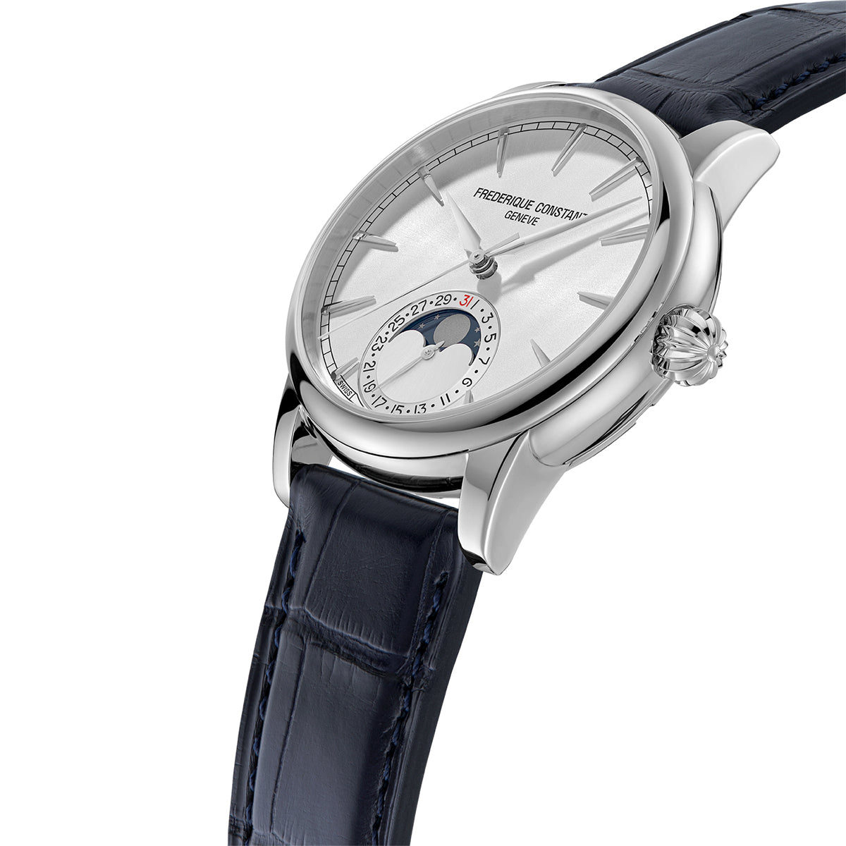 Frederique Constant silver dial navy strap watch alt