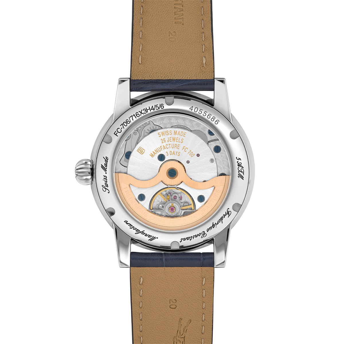 Frederique Constant silver dial navy strap watch alt 2