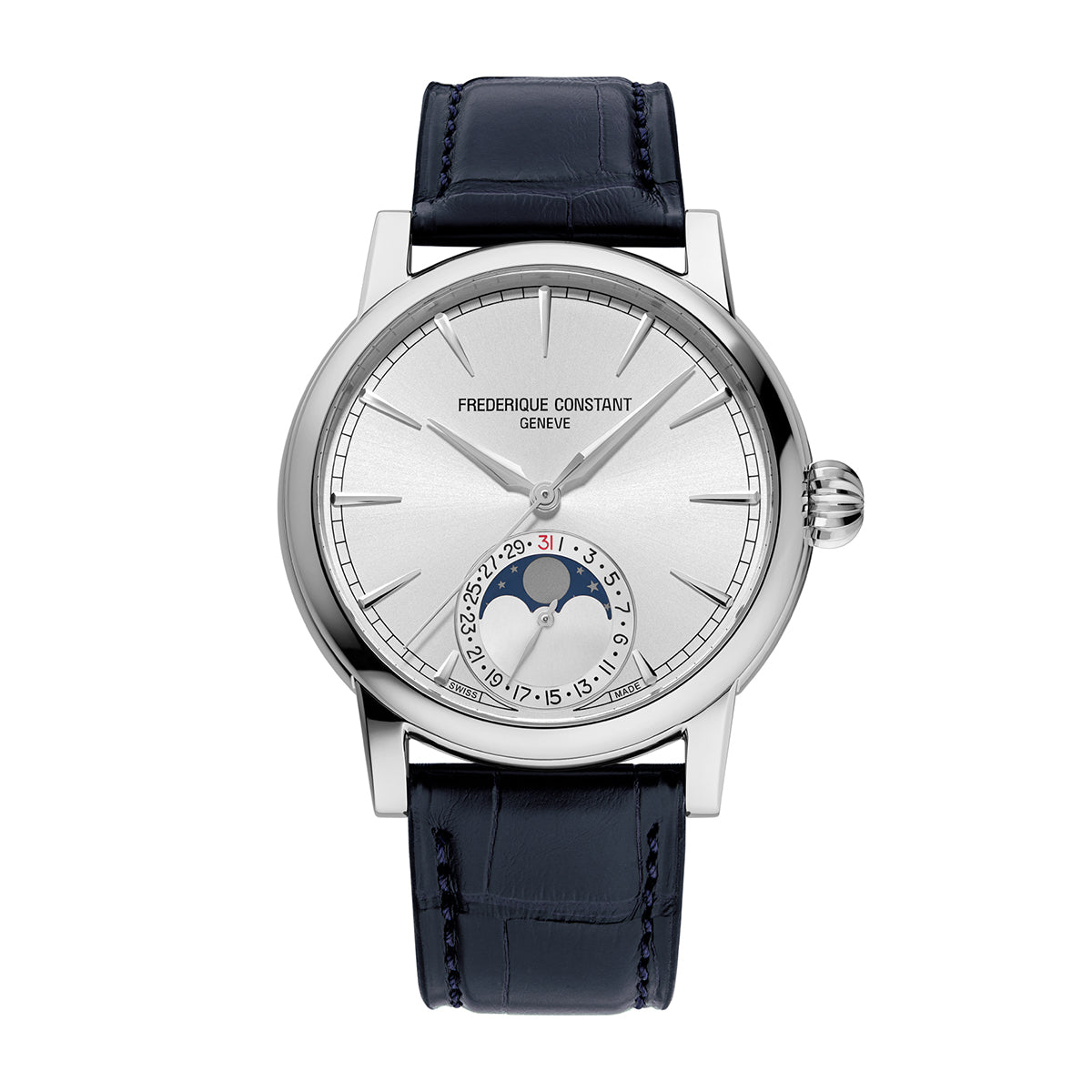 Frederique Constant silver dial navy strap watch