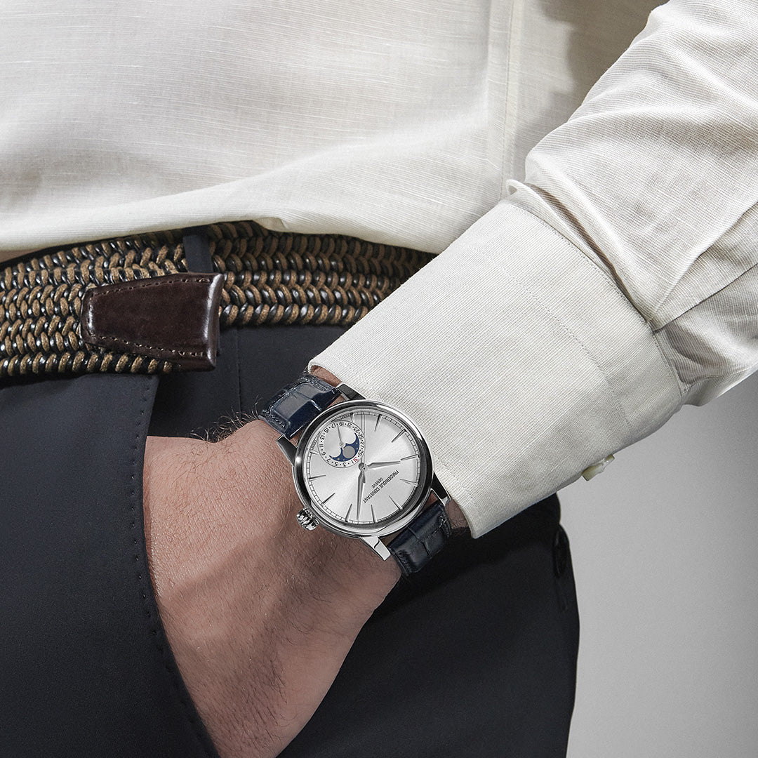 Frederique Constant silver dial navy strap watch model