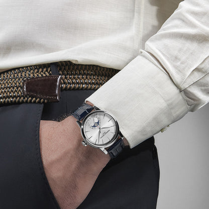Frederique Constant silver dial navy strap watch model