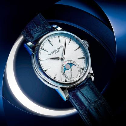 Frederique Constant silver dial navy strap watch styled