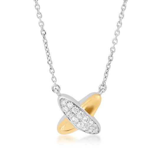 1/8 ct. tw. Diamond X Necklace in Sterling Silver & 10K Yellow Gold