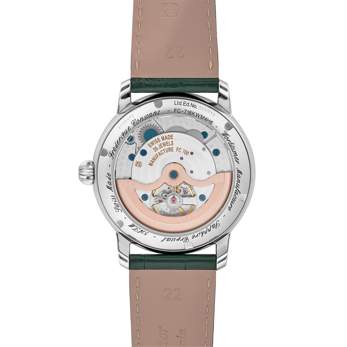 stainless steel men's Frederique Constant automatic watch with green dial and leather strap