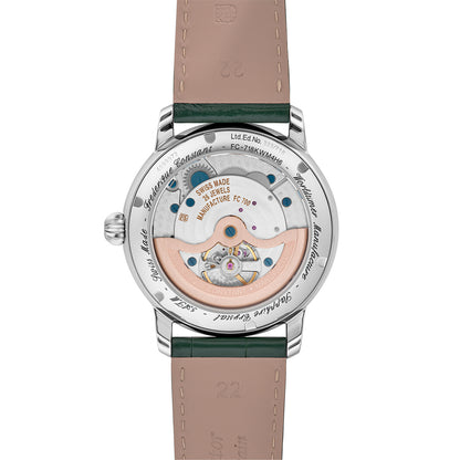 stainless steel men's Frederique Constant automatic watch with green dial and leather strap