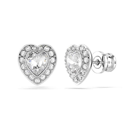 Swarovski White Crystal Heart Earrings in White Rhodium Plating