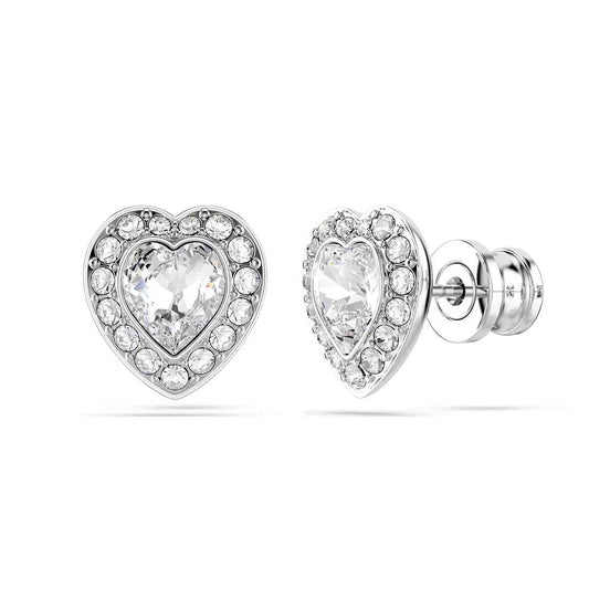 Swarovski White Crystal Heart Earrings in White Rhodium Plating
