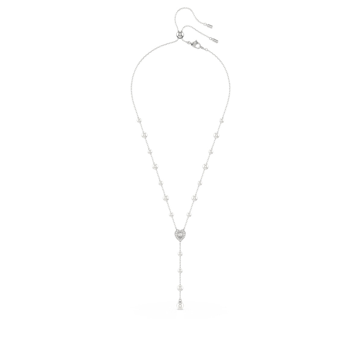 Swarovski White Crystal & Pearl Y Necklace in White Rhodium Plating front view
