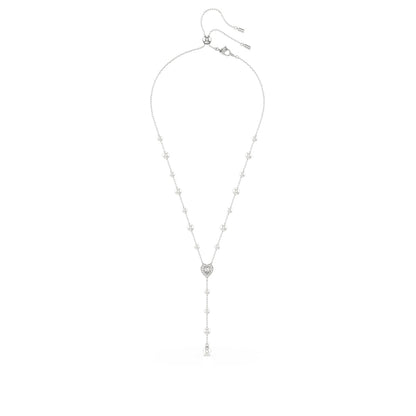 Swarovski White Crystal & Pearl Y Necklace in White Rhodium Plating front view
