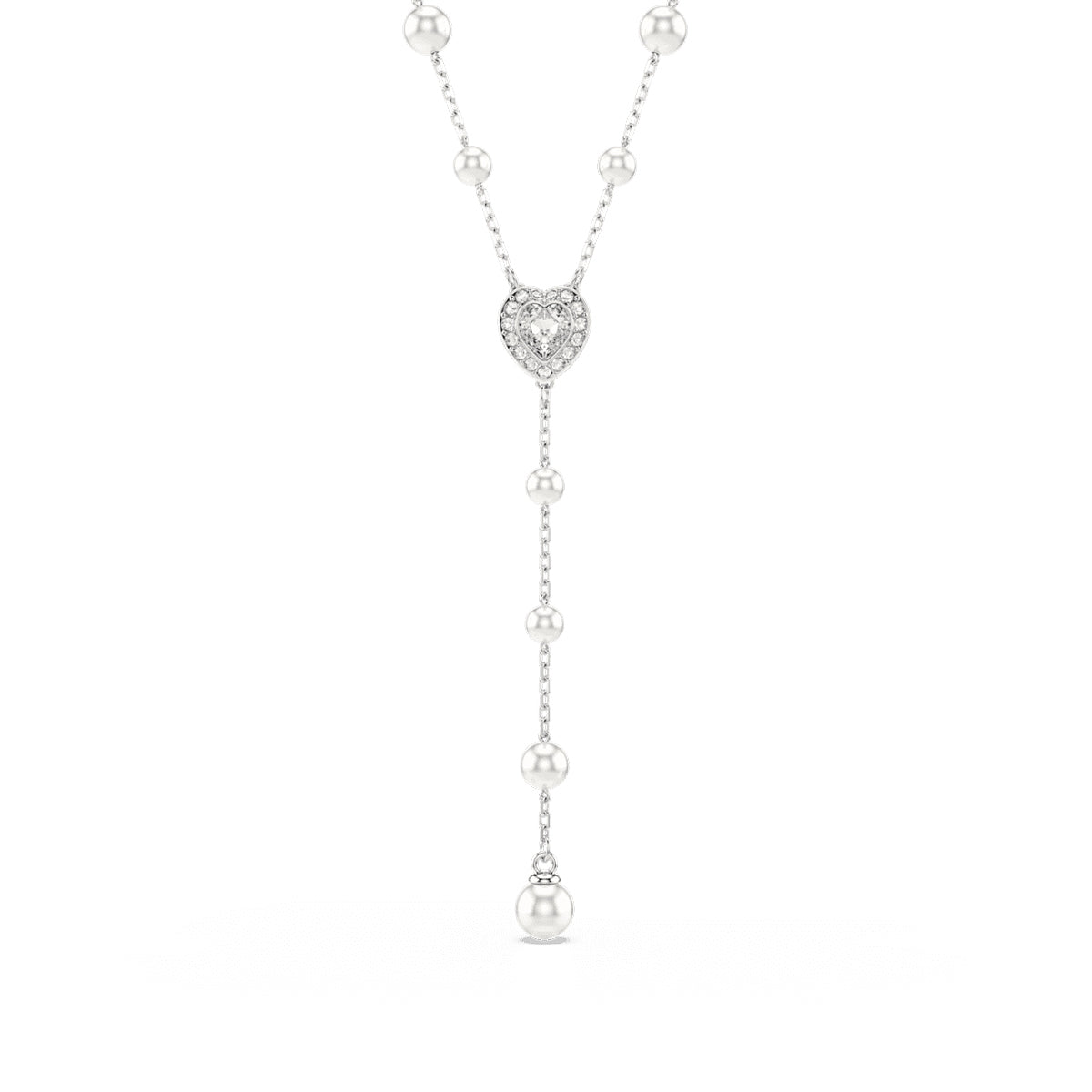 Swarovski White Crystal & Pearl Y Necklace in White Rhodium Plating