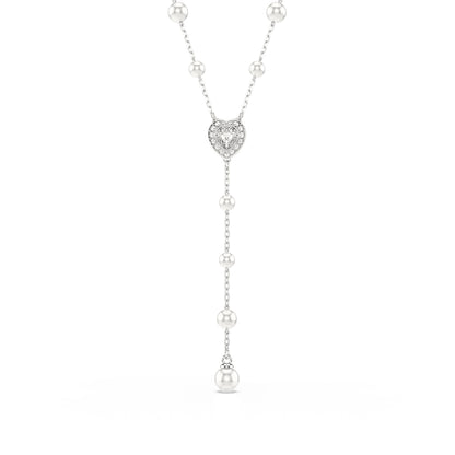 Swarovski White Crystal & Pearl Y Necklace in White Rhodium Plating