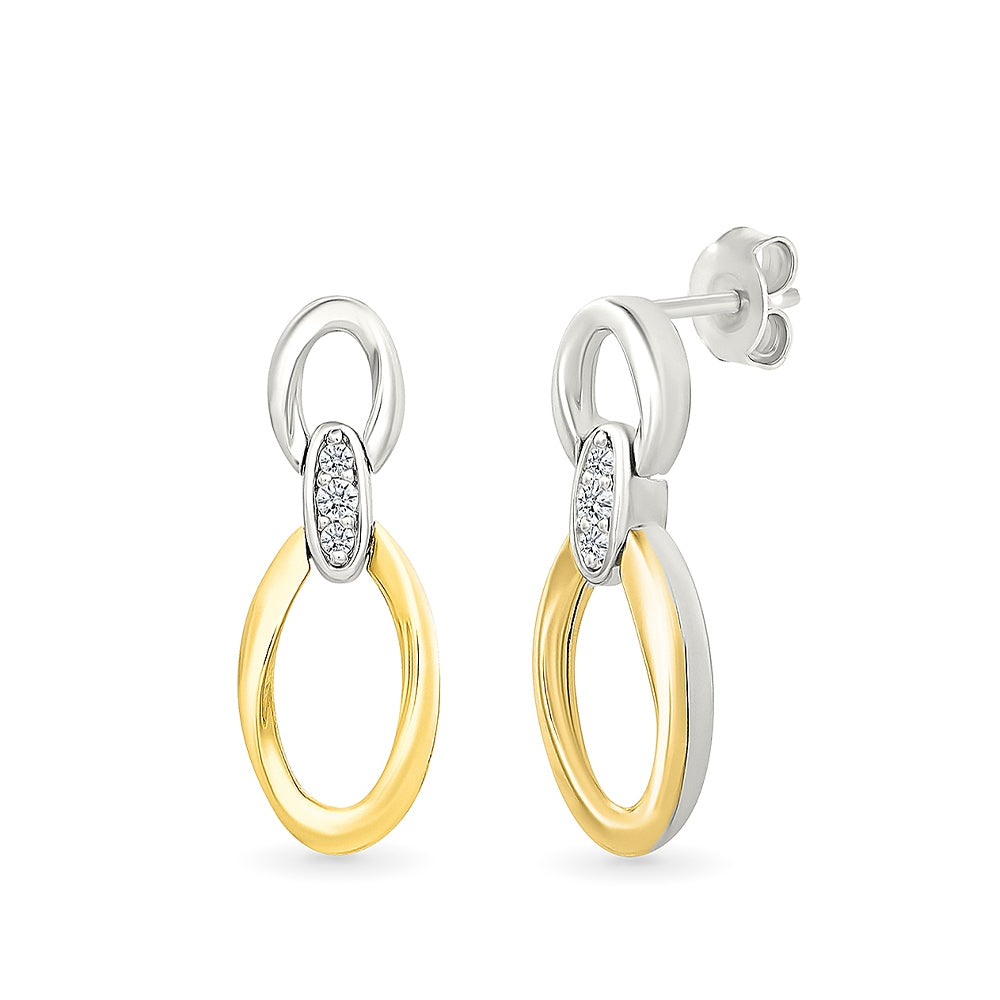Diamond Accent Link Dangle Earrings in Sterling Silver & 10k Yellow Gold