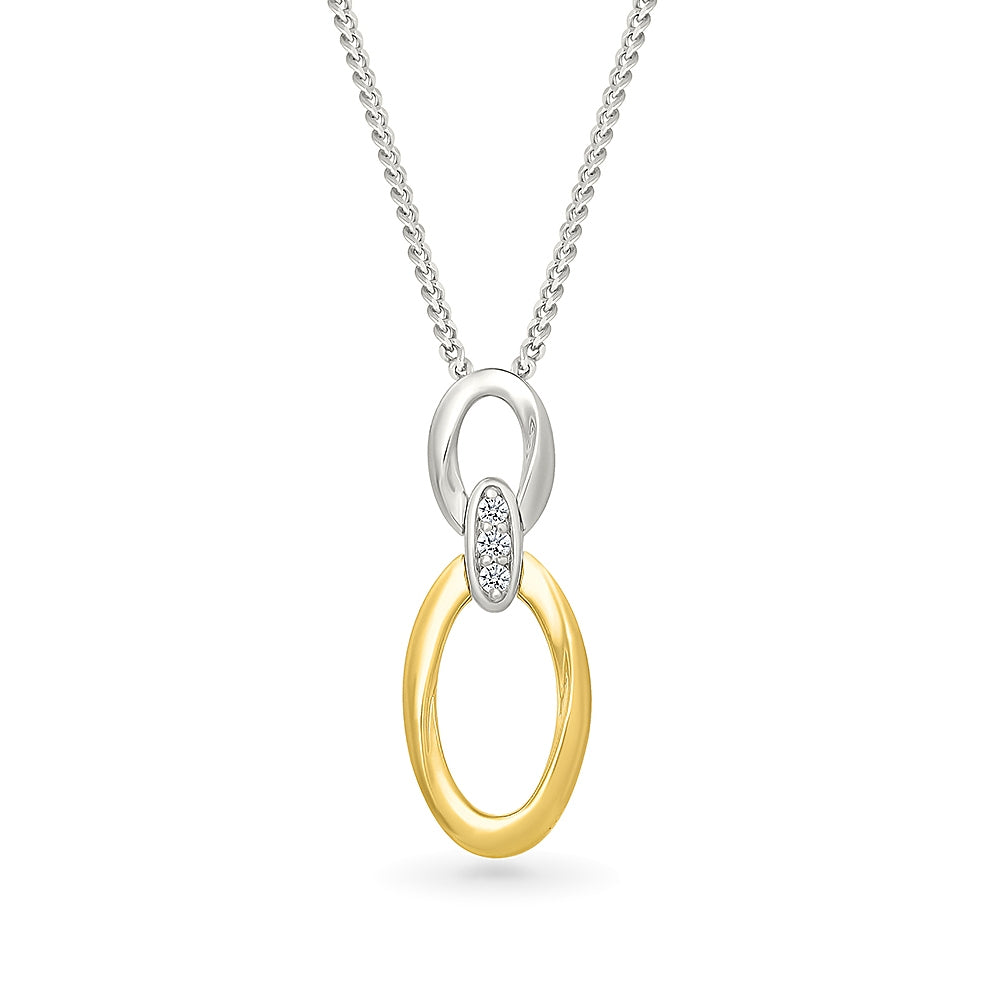 Diamond Accent Link Pendant in Sterling Silver & 10K Yellow Gold