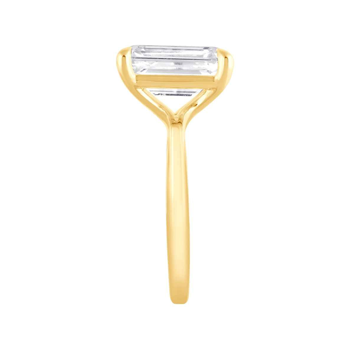 Adamante 5 ct. tw. Lab-Grown Emerald Cut Diamond Solitaire Engagement Ring in 14K Yellow Gold close-up detail