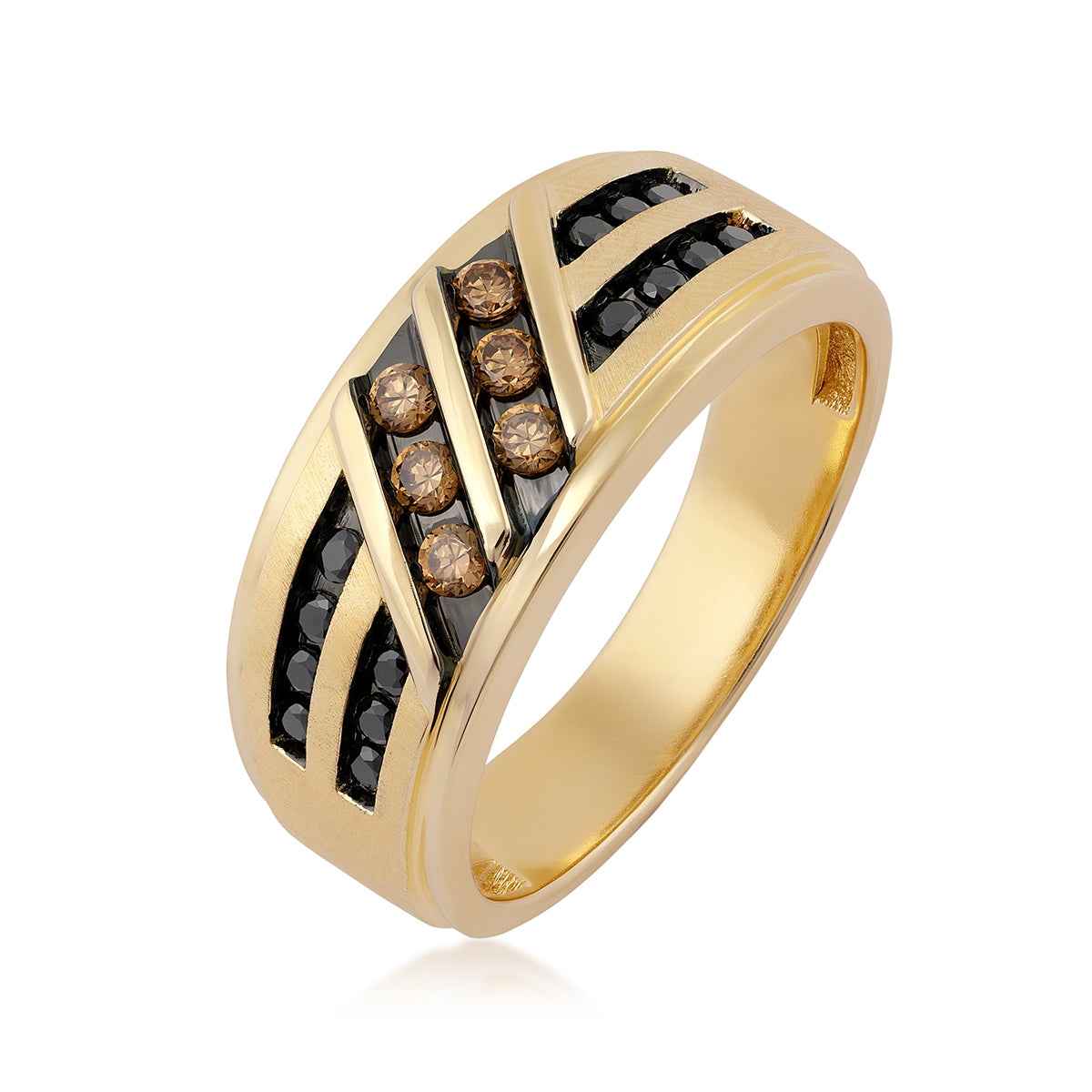 Men's 1/2 ct. tw. Mocha & Treated Black Diamond Ring in 10K Yellow Gold front view (2)