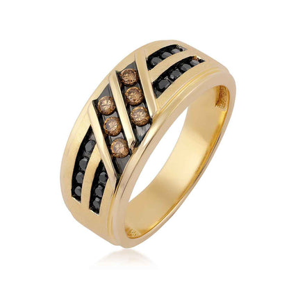 Men's 1/2 ct. tw. Mocha & Treated Black Diamond Ring in 10K Yellow Gold front view (2)