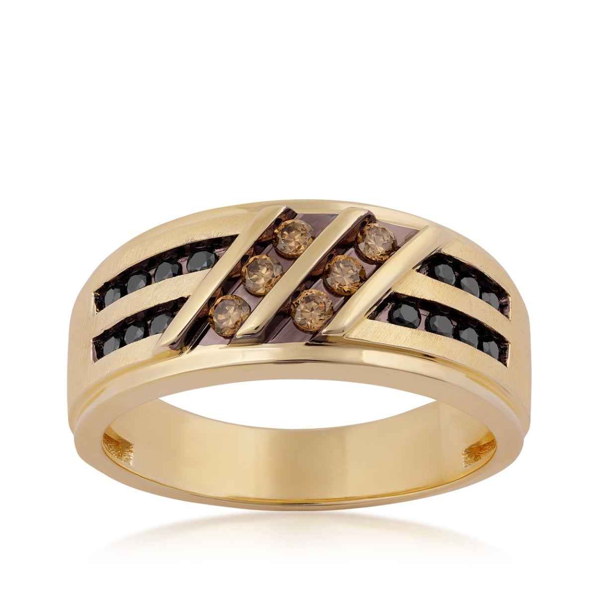 Men's 1/2 ct. tw. Mocha & Treated Black Diamond Ring in 10K Yellow Gold (2)