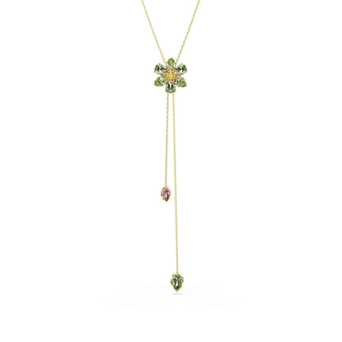 Swarovski Idyllia Green Crystal Flower Y Necklace in Yellow Gold-Tone Plating