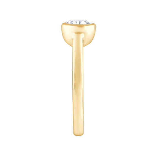 Adamante 1 ct. tw. Lab-Grown Oval Diamond Bezel Set Solitaire Engagement Ring in 14K Yellow Gold close-up detail (2)