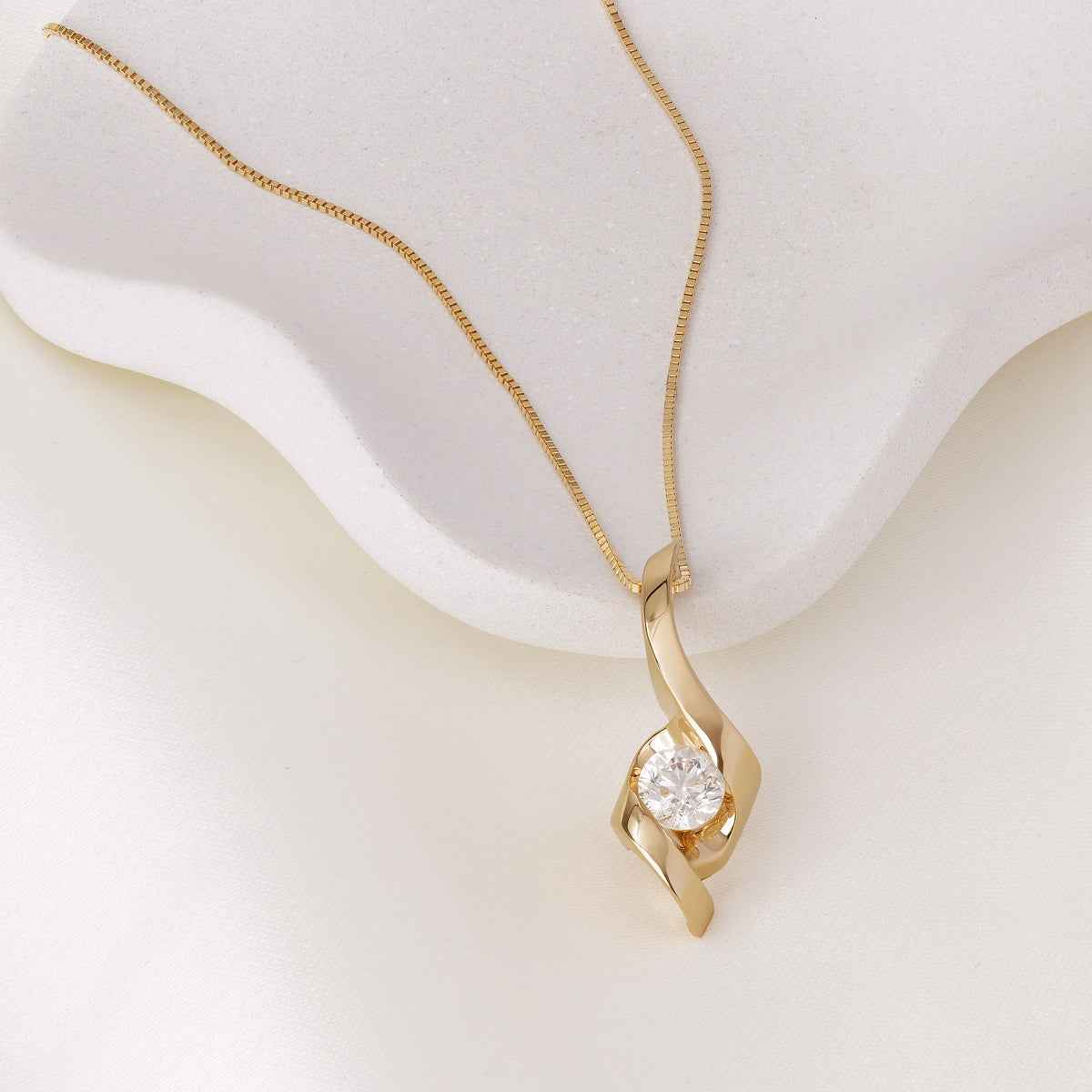 Sirena 3/4 ct. tw. Round Diamond Swirl Pendant in 14K Yellow Gold front view